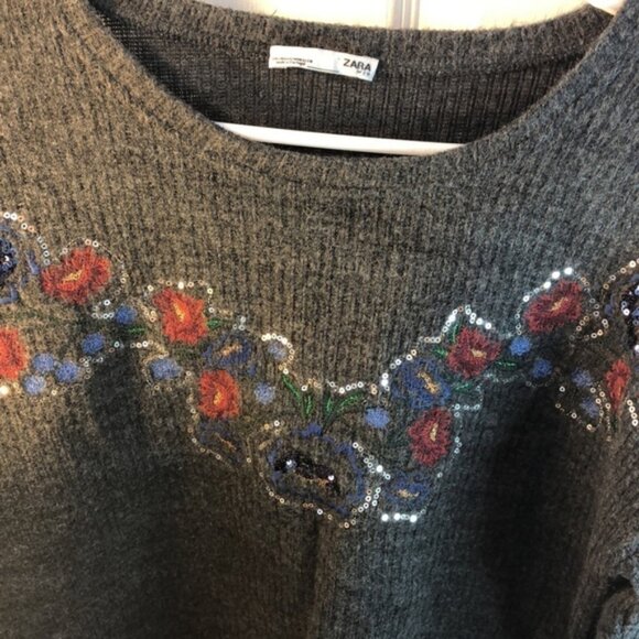 M Zara grey embroidered sequinned sweater - Picture 3 of 12